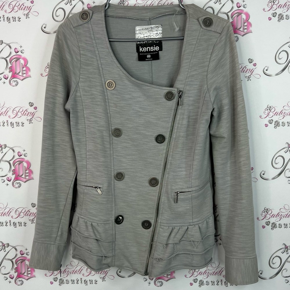 Kensie blazer buttons peplum grey Charcoal Double-Breasted Women's Blazer